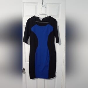 NorthStyle Black and Blue Sheath Midi Dress with Raglan Sleeves